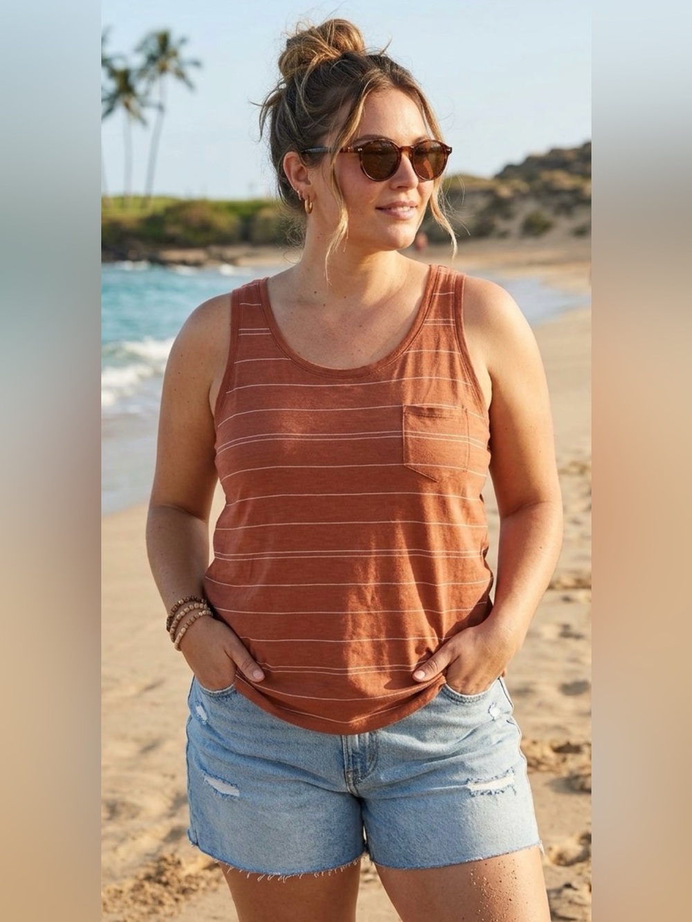 PRANA Rust Striped Tank Top Size Large
